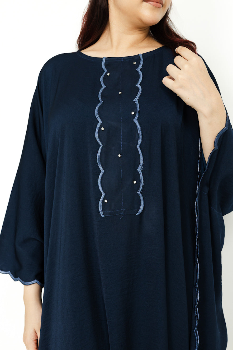 Navy blue embroidery kaftan