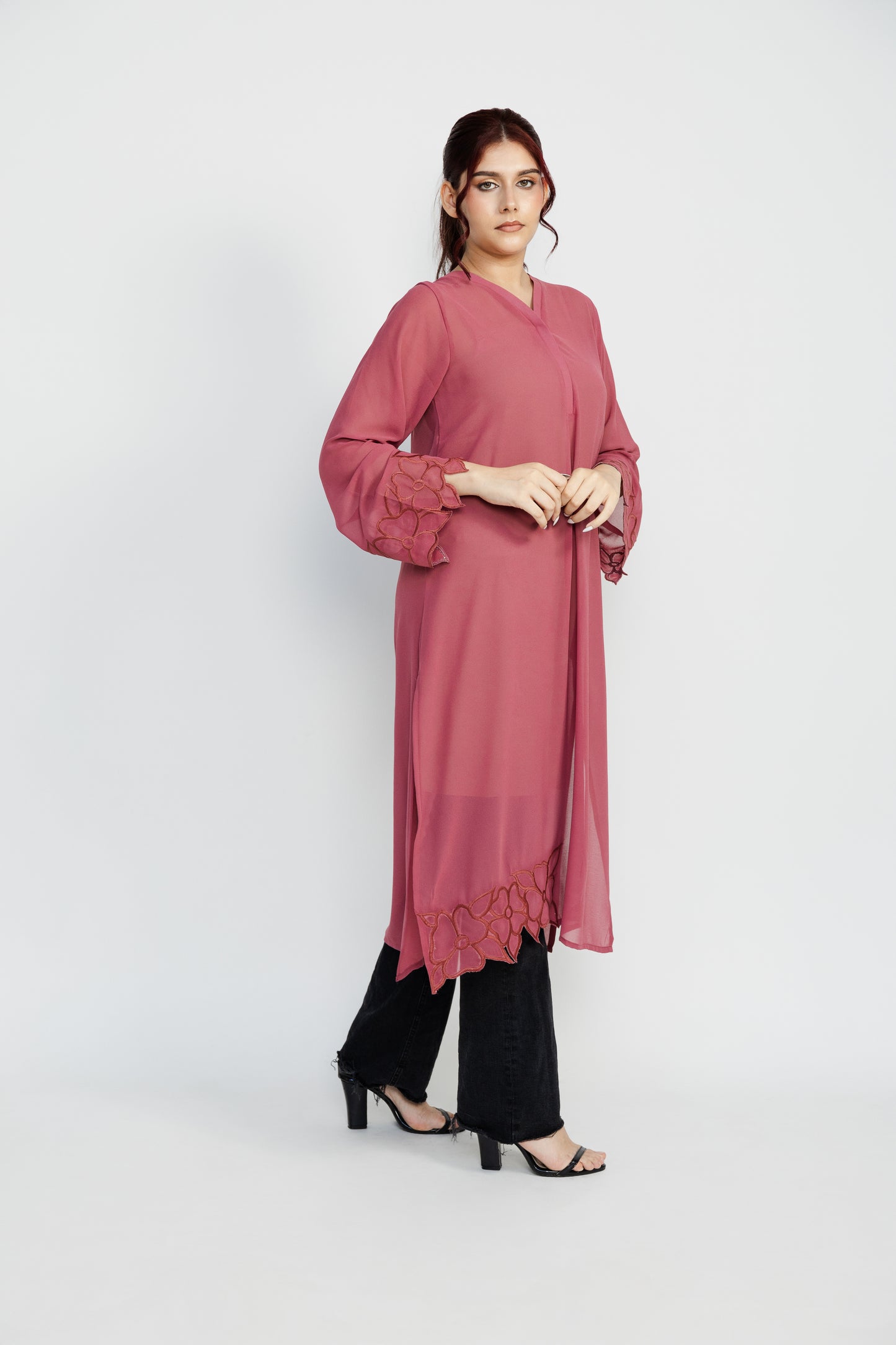 Cutwork blush pink embroidered top