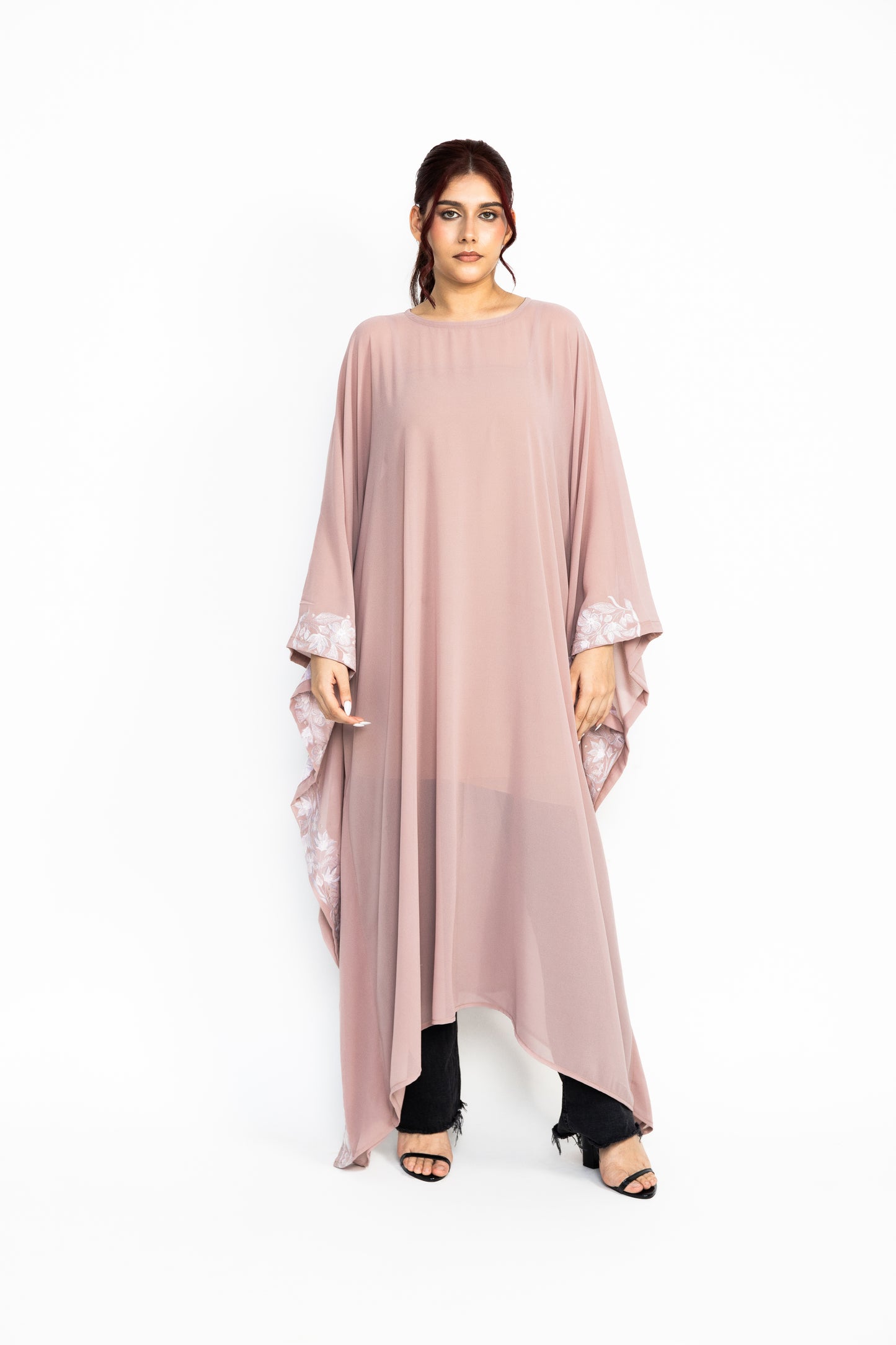 Pink embroidered long kaftans