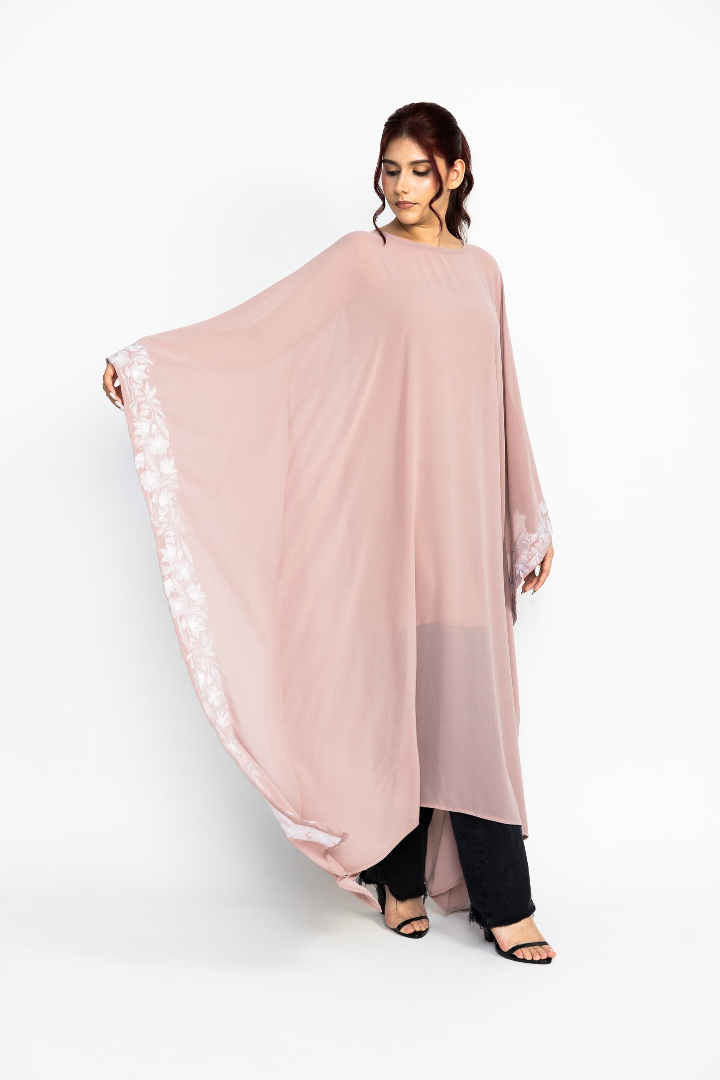 Pink embroidered long kaftans