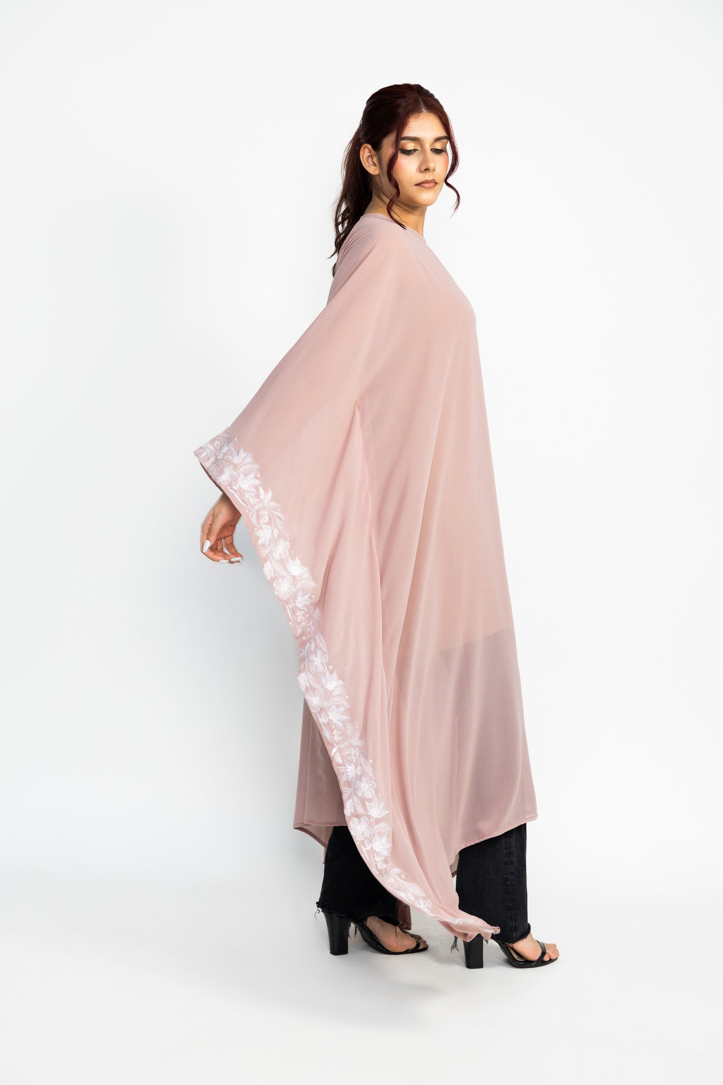 Pink embroidered long kaftans