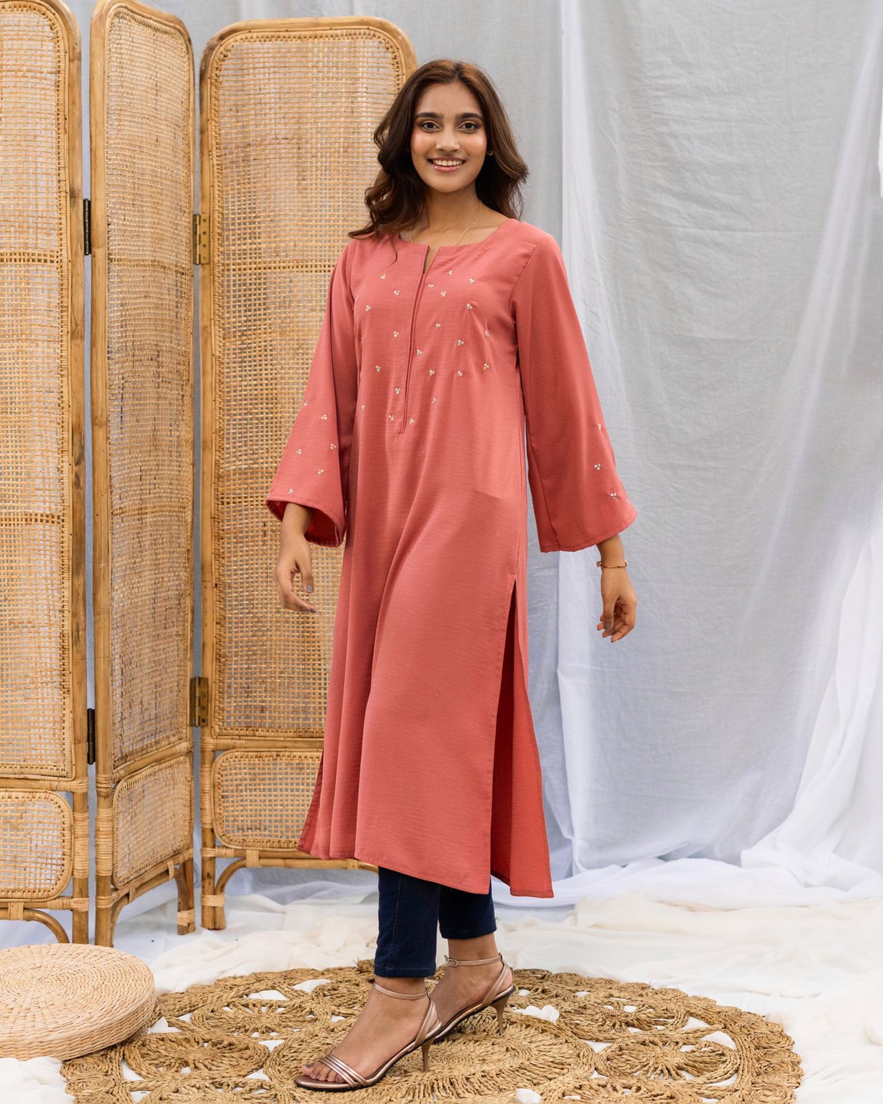 Salmon pink gorgeous top with embroidery detail
