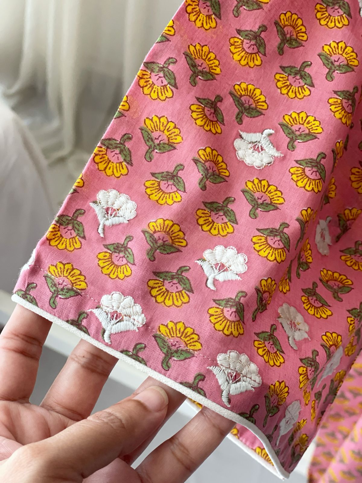 Floral Print Long Top with Embroidery