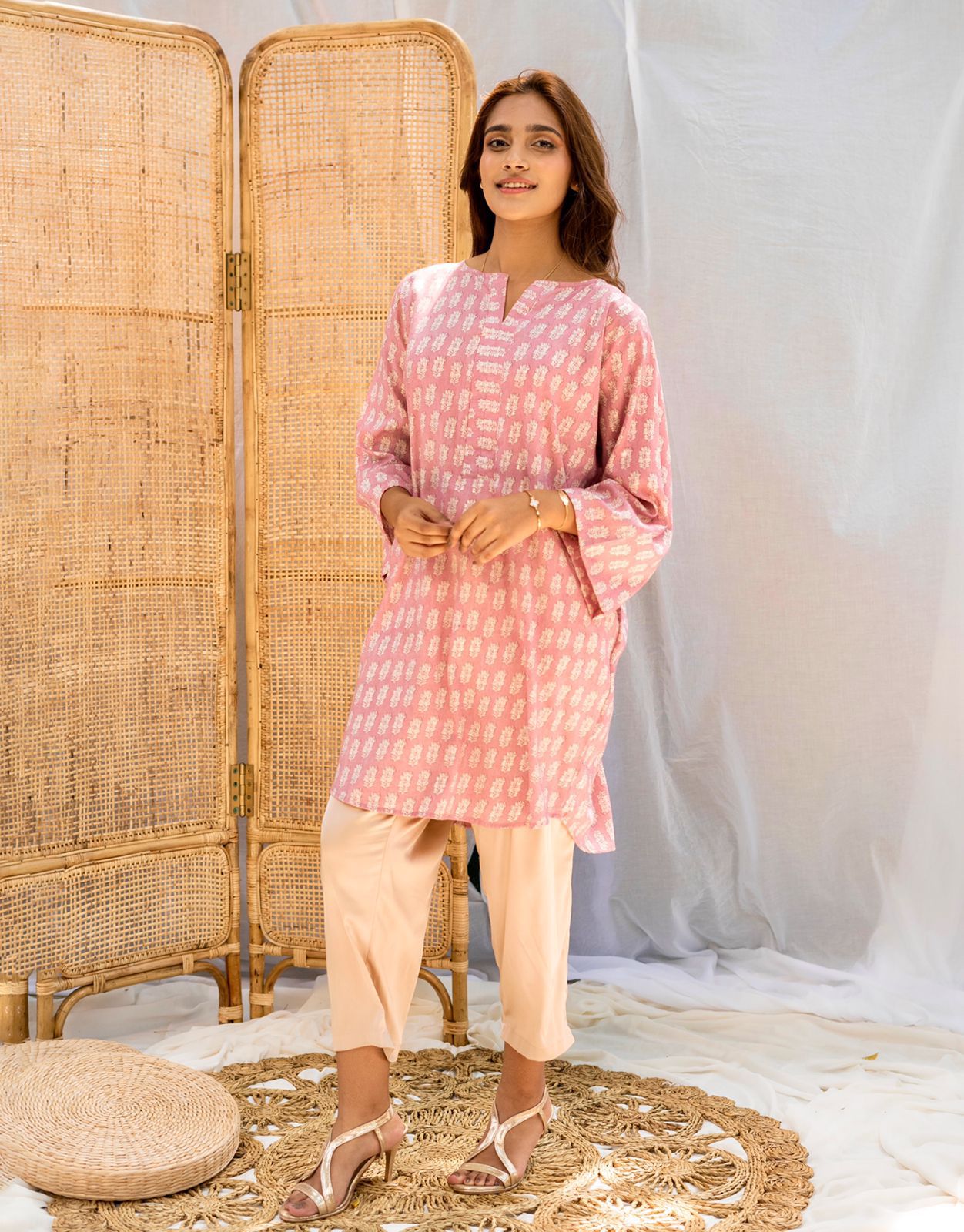 Soft Pink Hand Block Printed Kurta Top