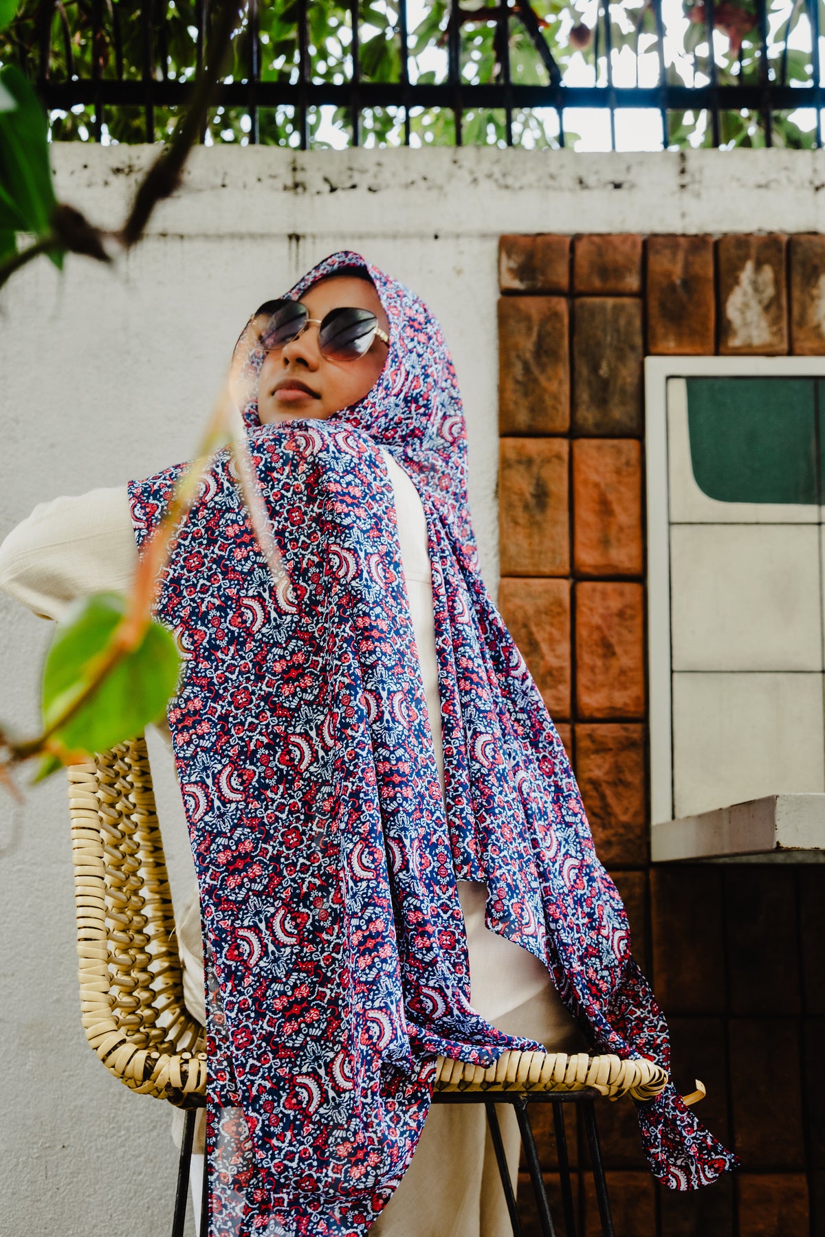 Printed chiffon shawl-City garden-Serenity collection