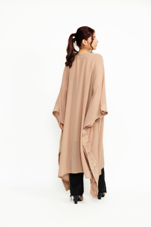 Beige embroidered long kaftan