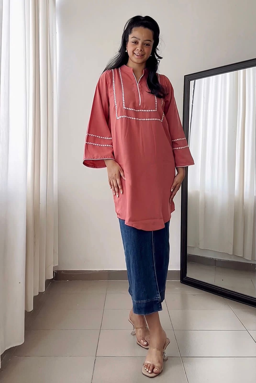 Embroidered modest tops in 3 beautiful shades