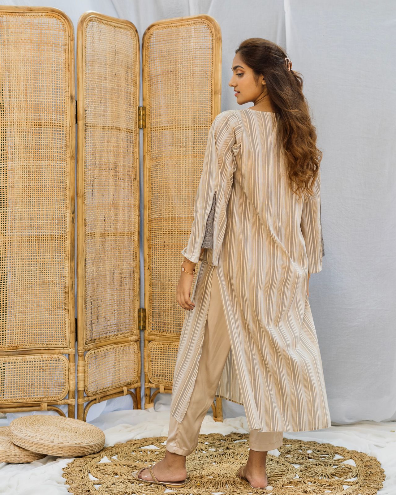 Grey Silk Threadwork Long Top