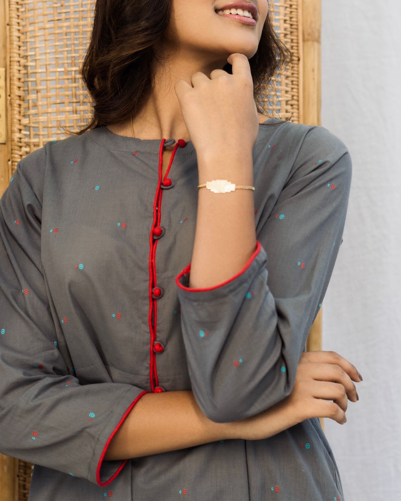 Grey embroidered top-Premium Cotton Modest Partywear for Timeless Elegance