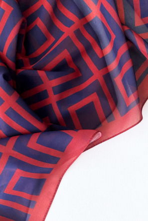Premium Chiffon Shawls / Hijabs with Geometric Print - Blue and Red Combo