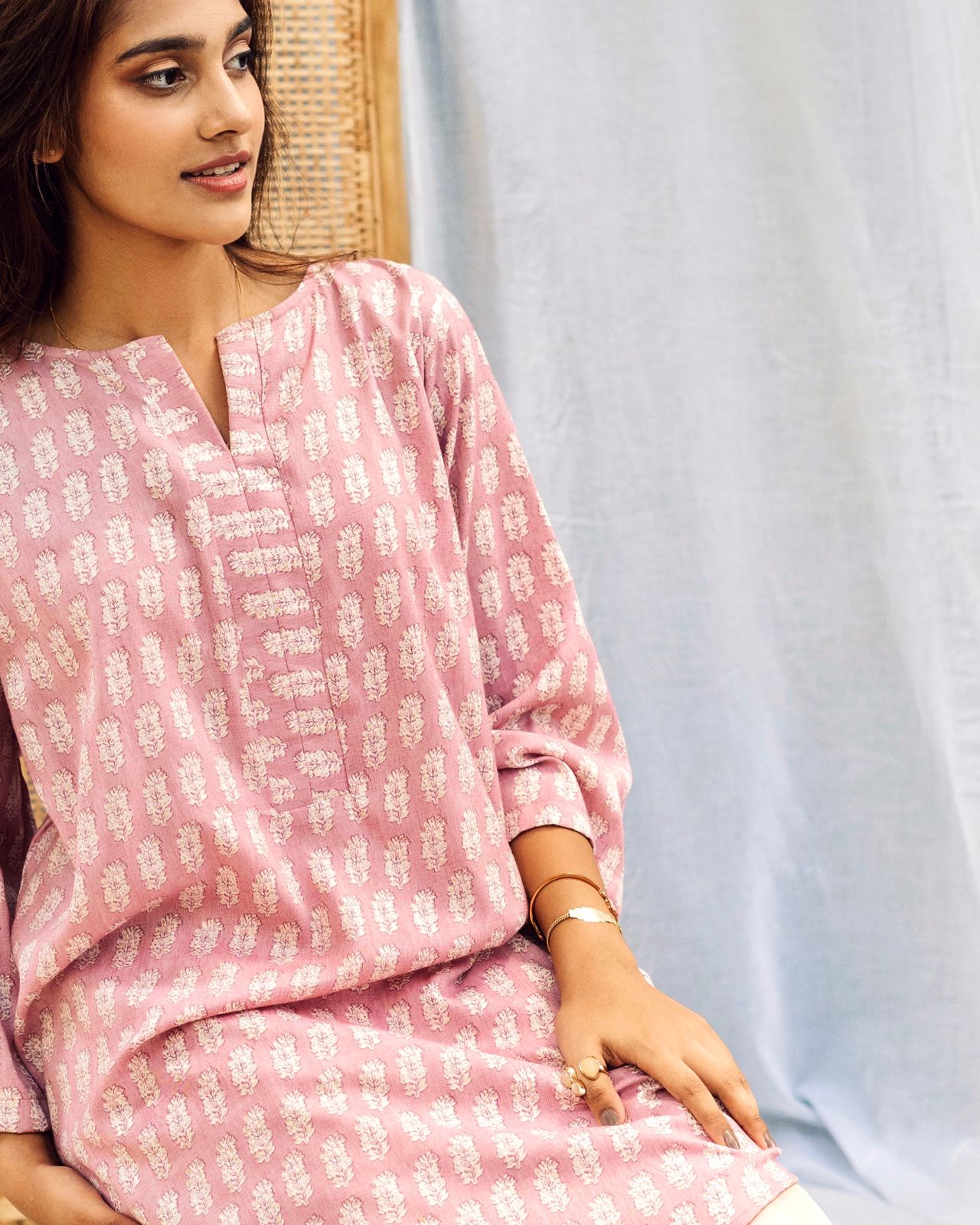 Soft Pink Hand Block Printed Kurta Top
