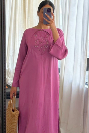 Mulberry pink long embroidered top