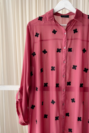 Embroidered long shirt top