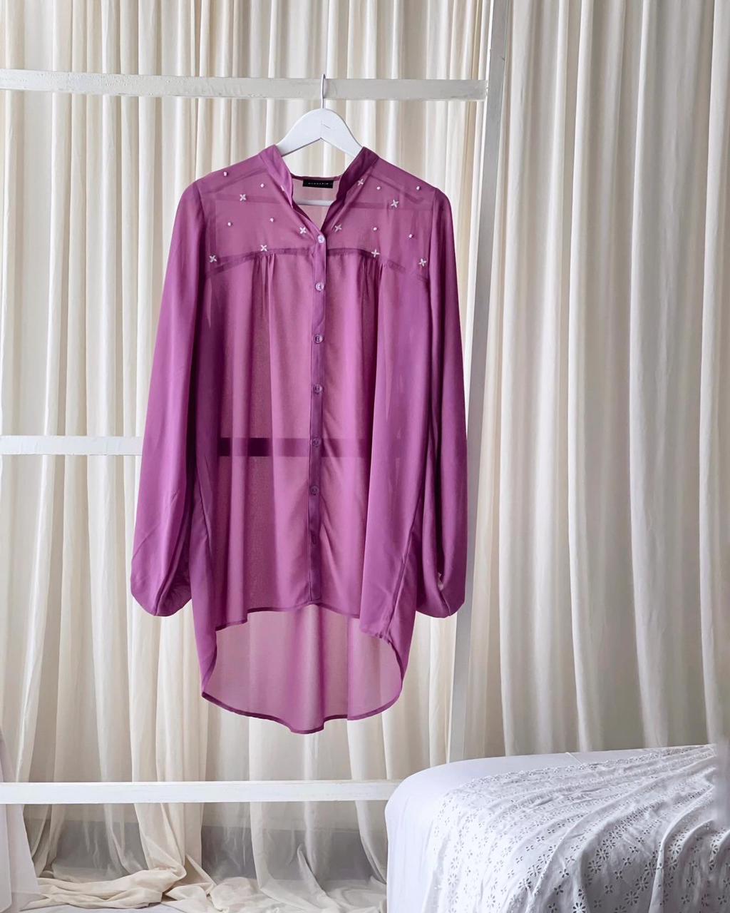 Embroidered chiffon shirt tops