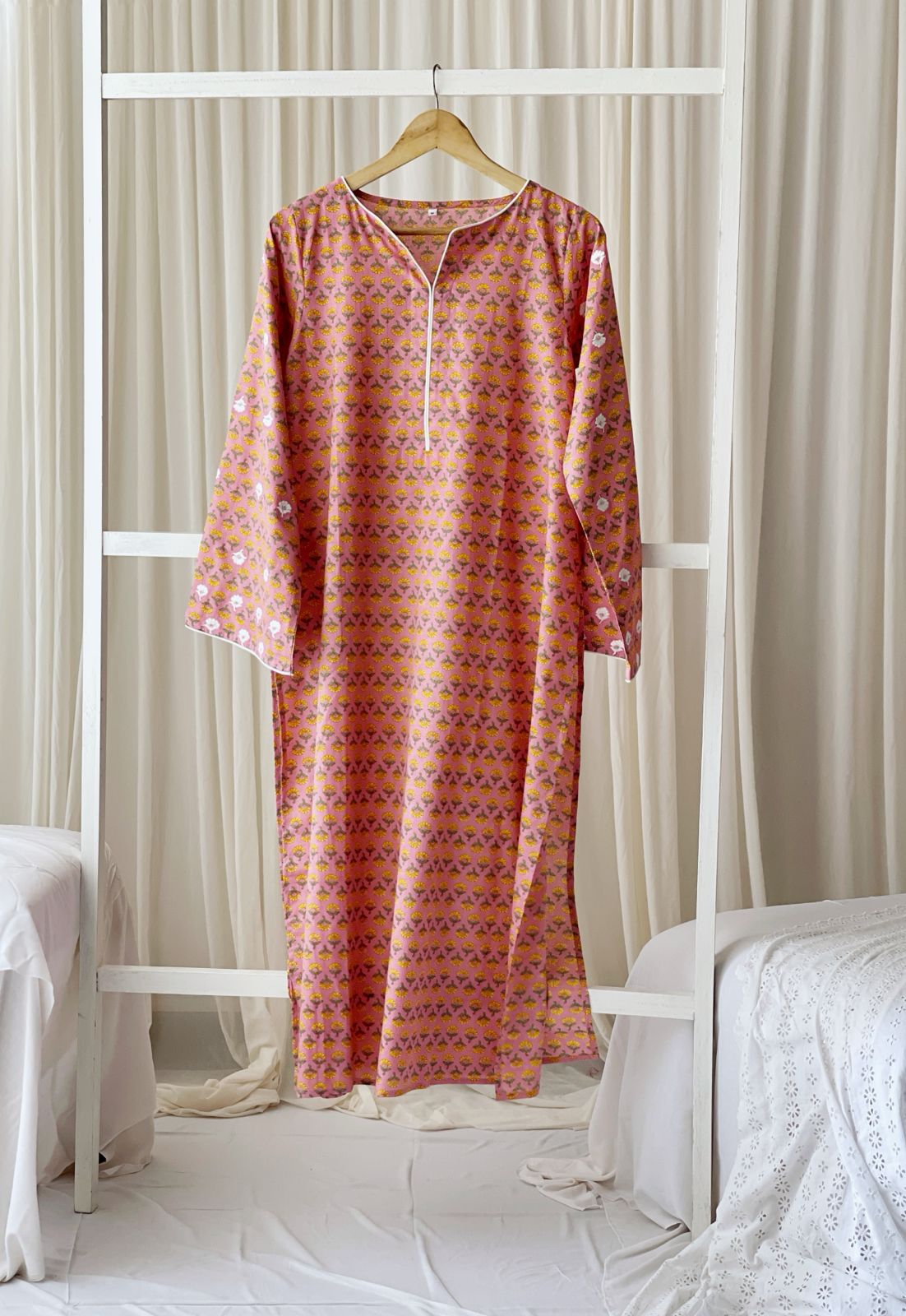 Floral Print Long Top with Embroidery