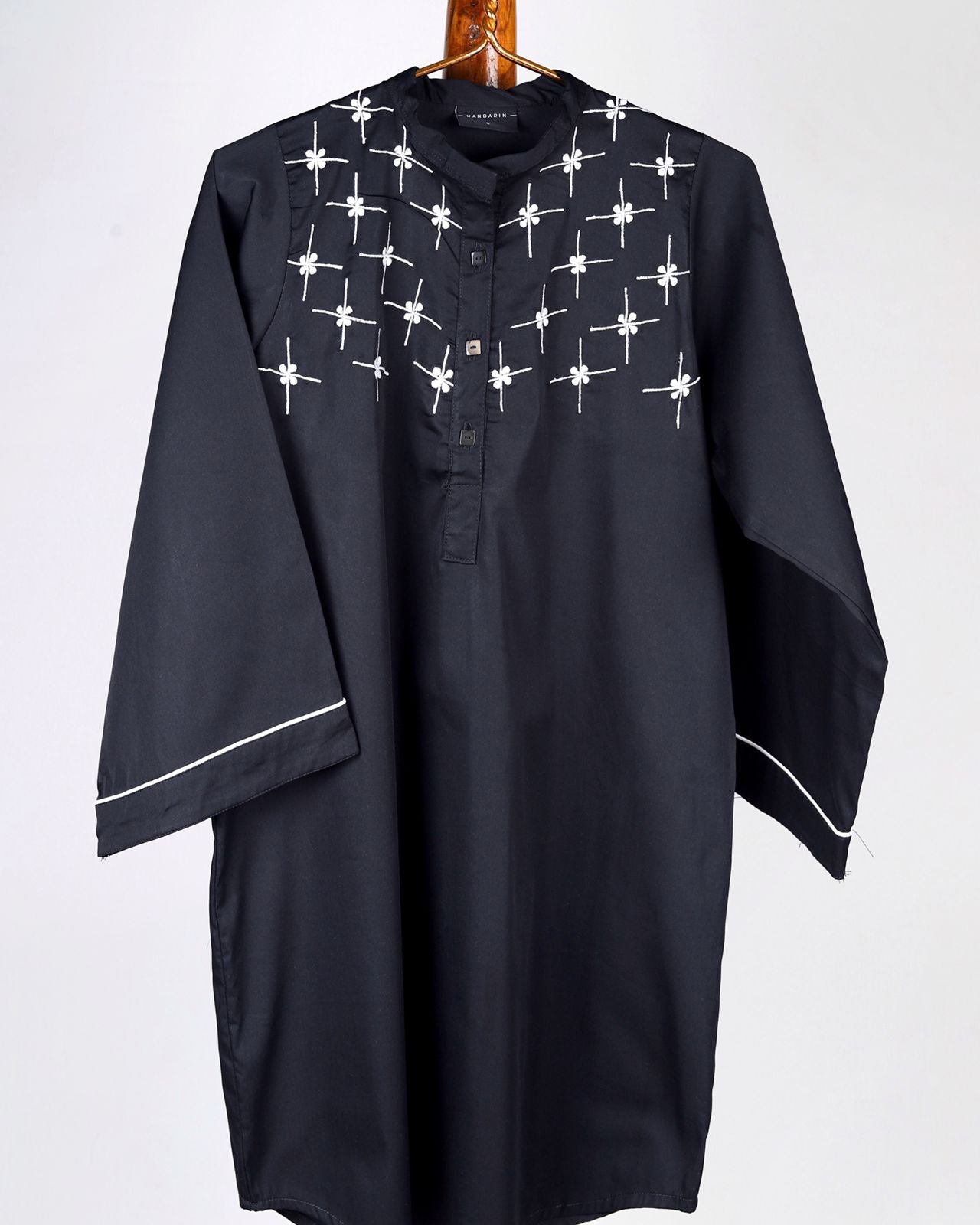 Black Top with Contrast Embroidery | Elegant Modest Fashion with Bold Details