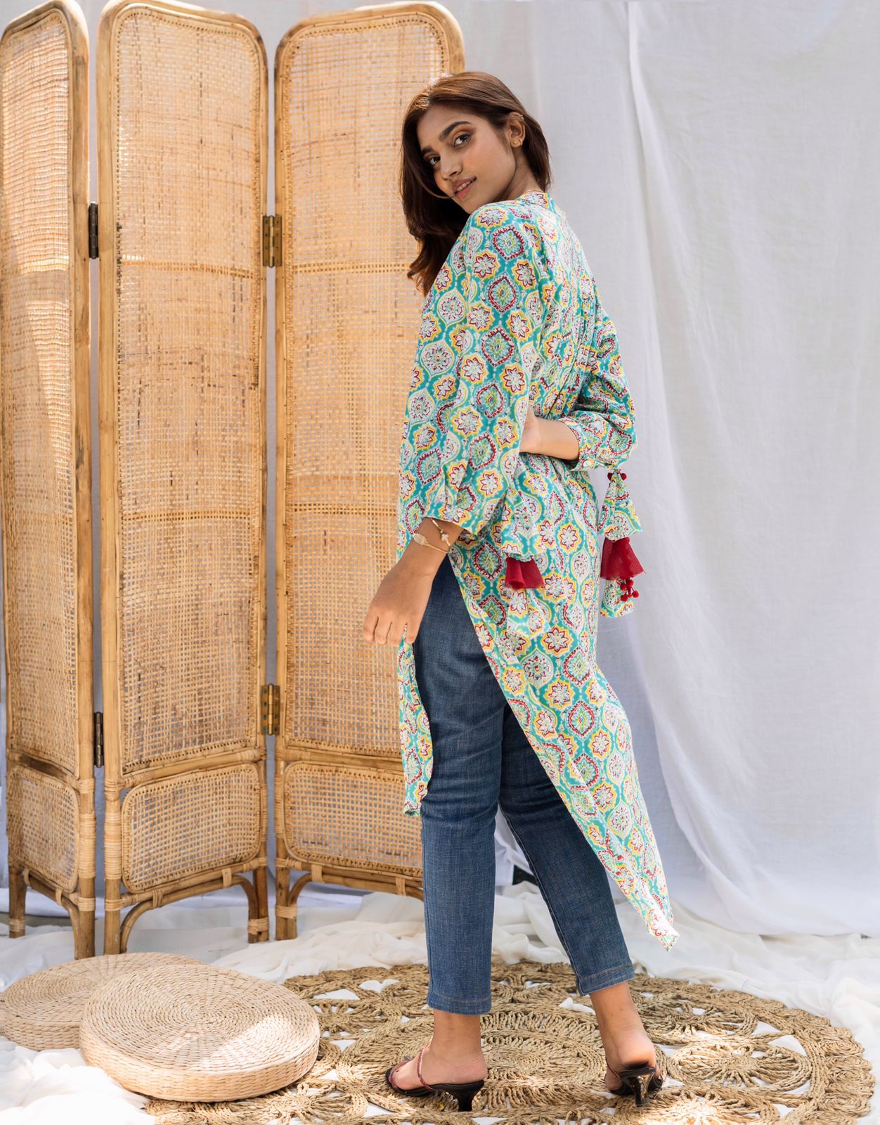 Vibrant hand block print high low top