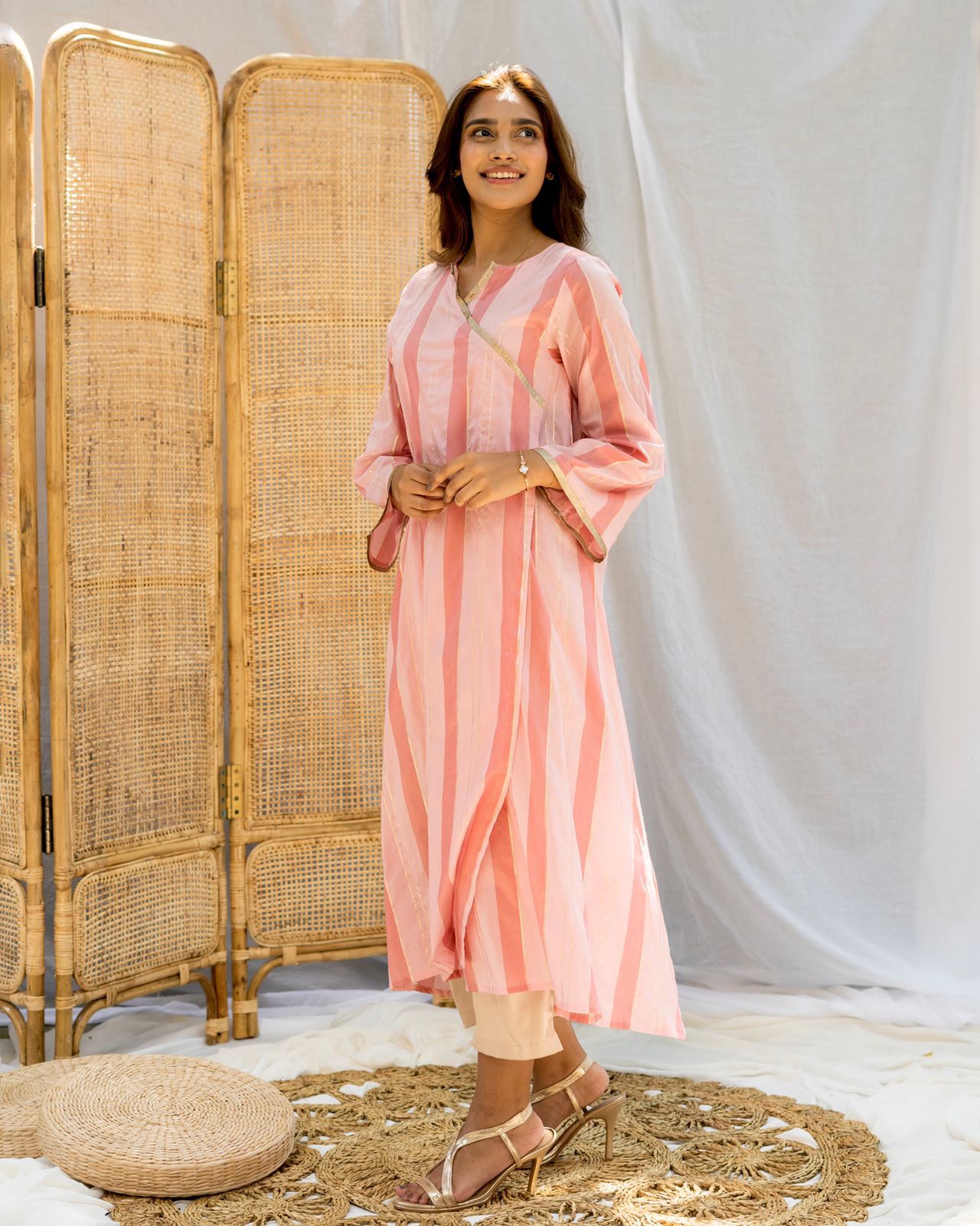 Rose Pink Pastel Striped Long Top