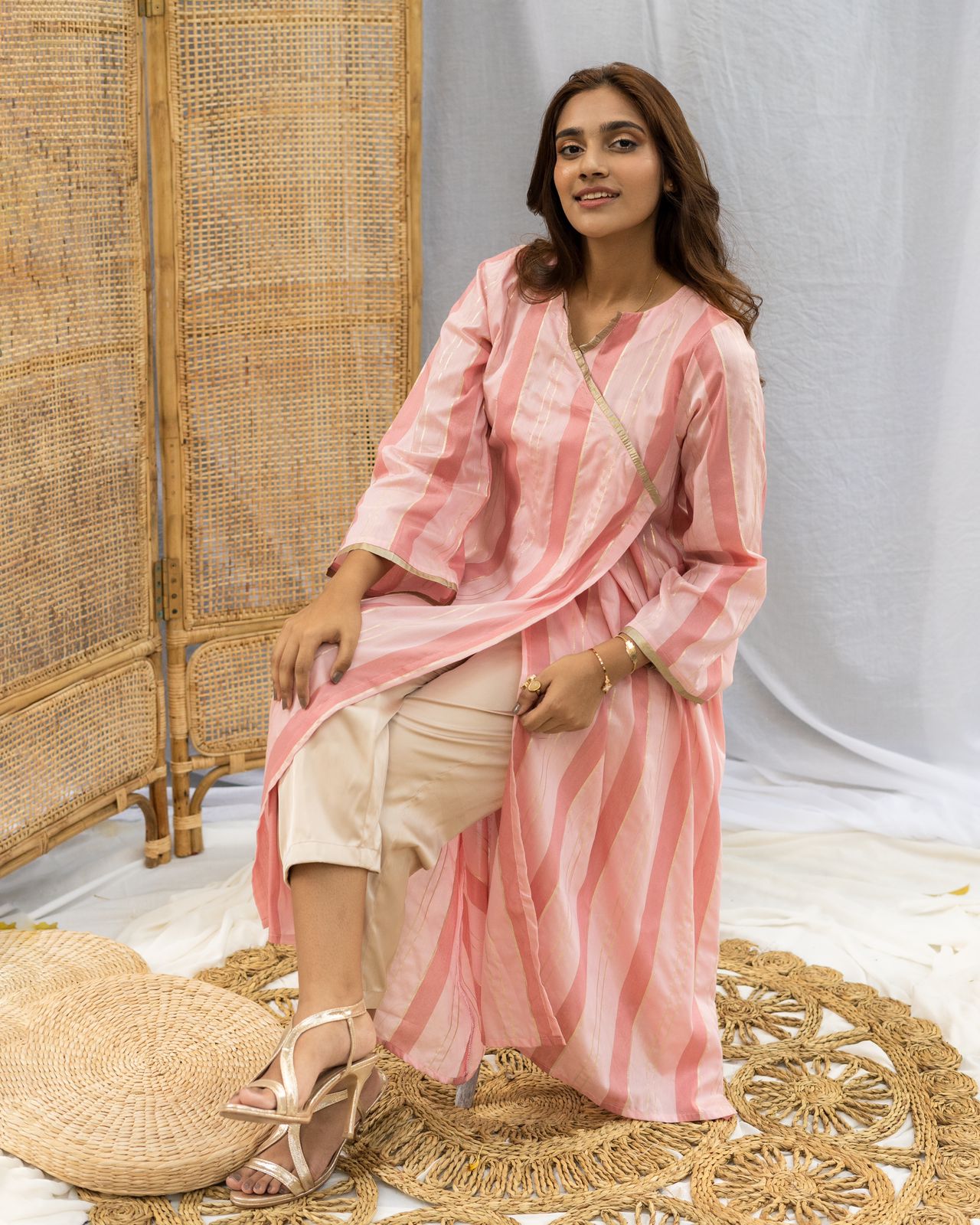 Rose Pink Pastel Striped Long Top