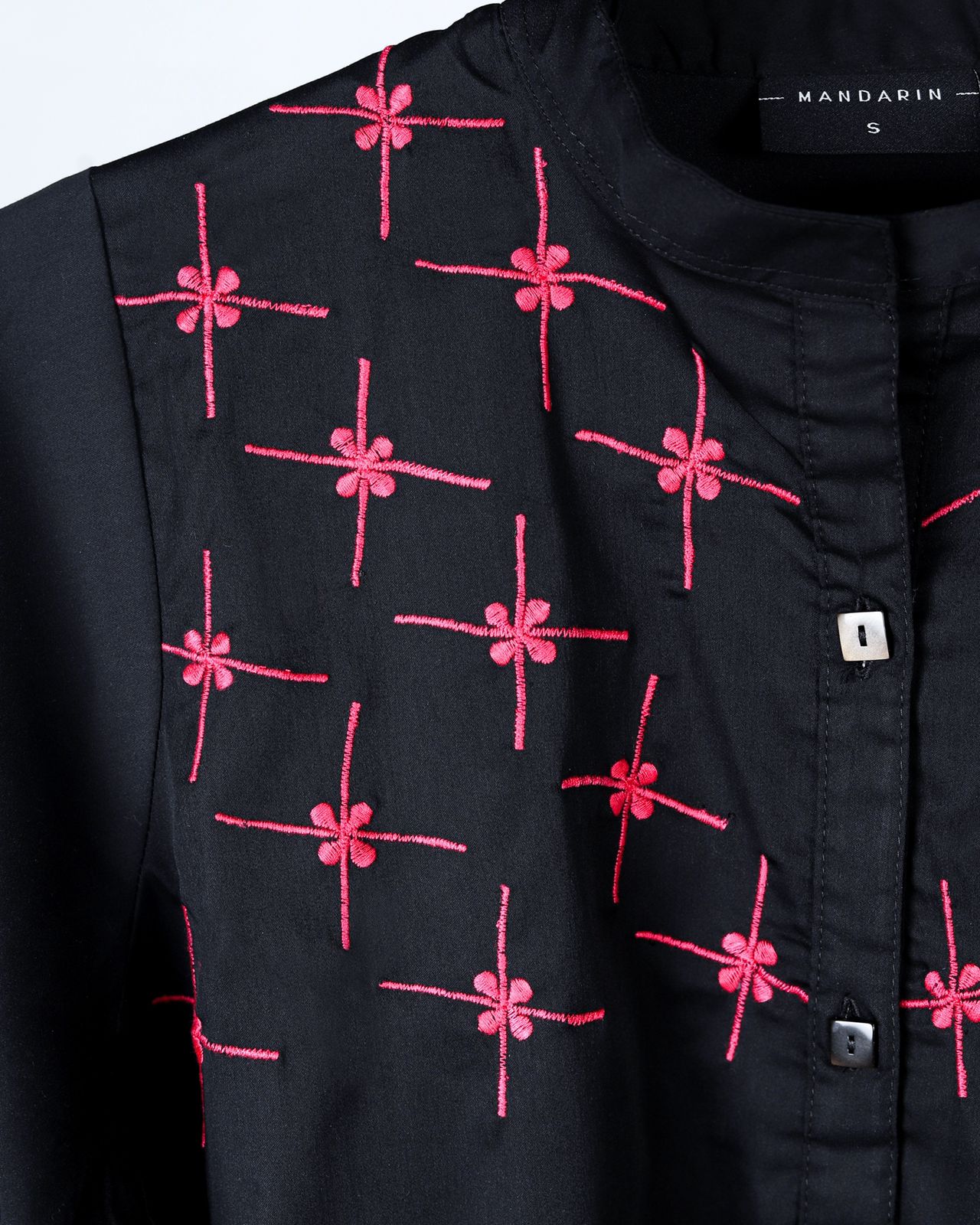 Black Top with Contrast Embroidery | Elegant Modest Fashion with Bold Details