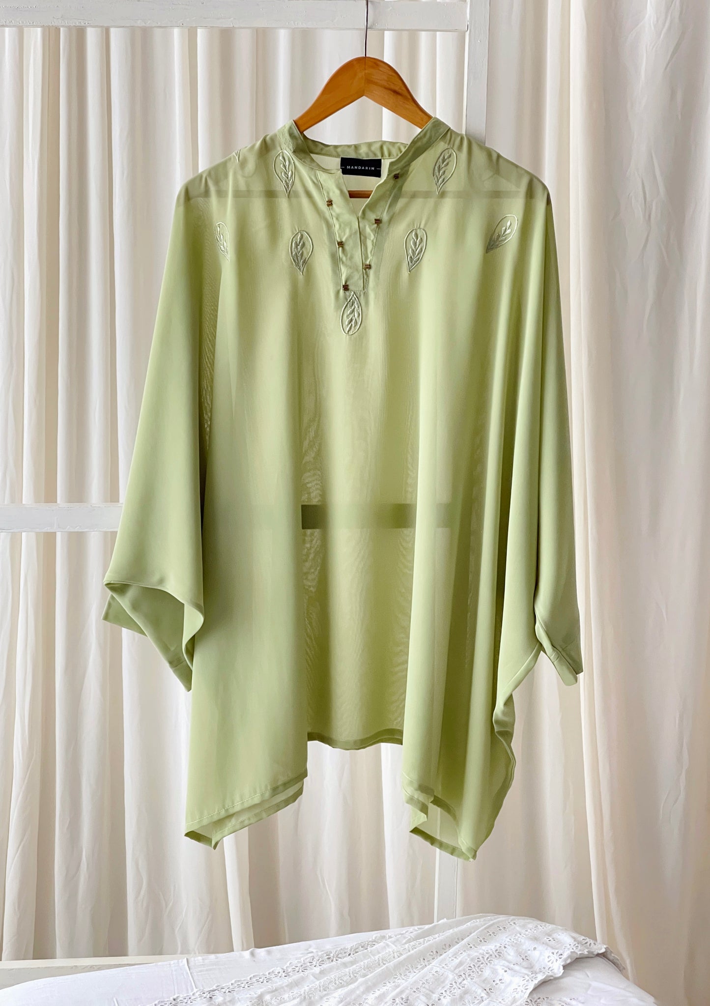 Embroidered chiffon kaftan top
