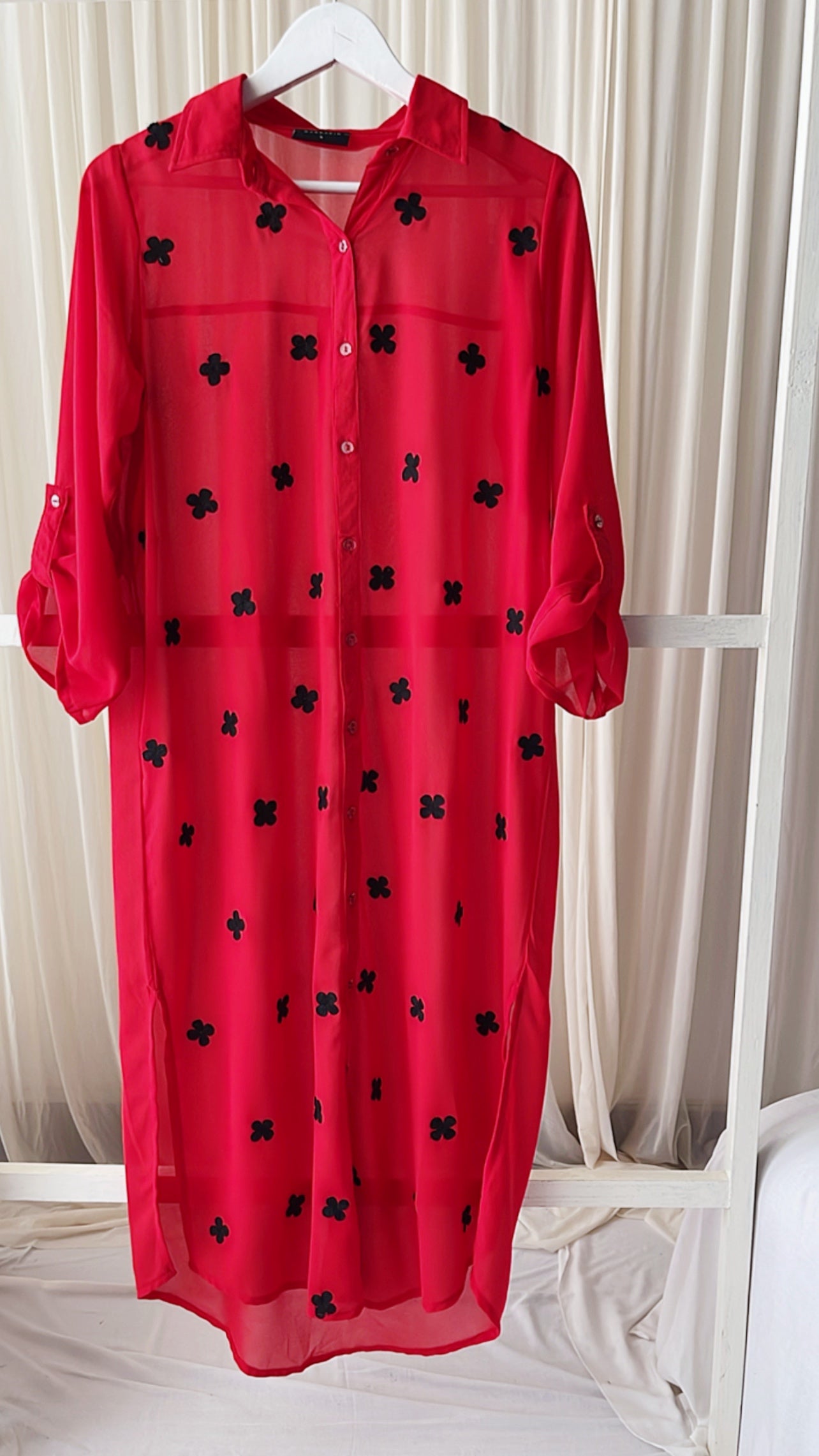 Embroidered long shirt top