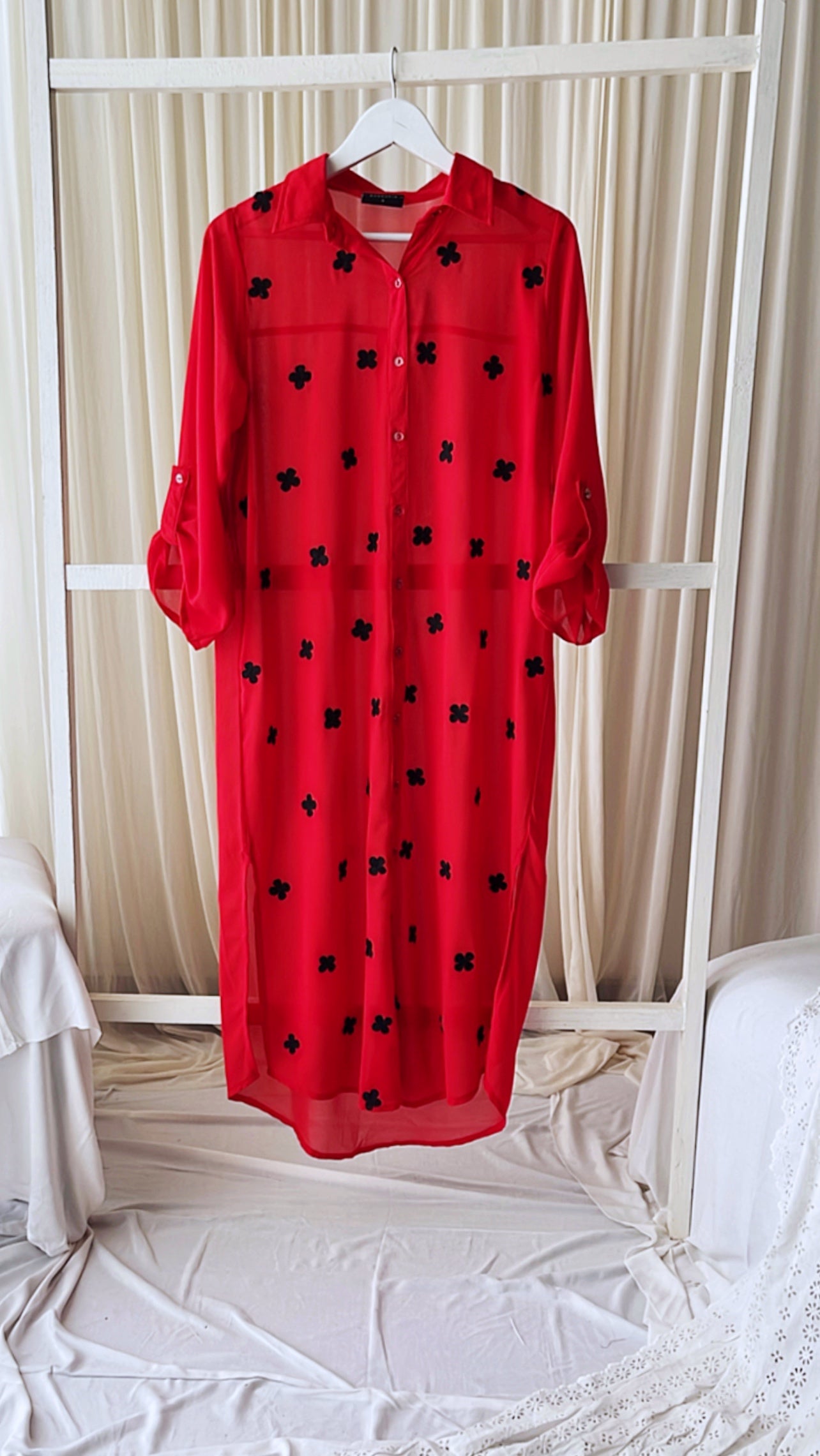 Embroidered long shirt top