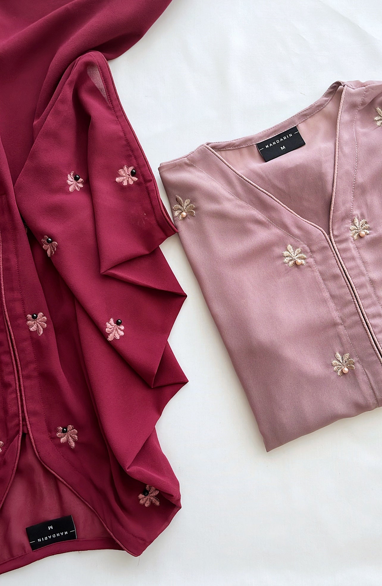 Soft Georgette Embroidered Long Tops in Maroon & Muave