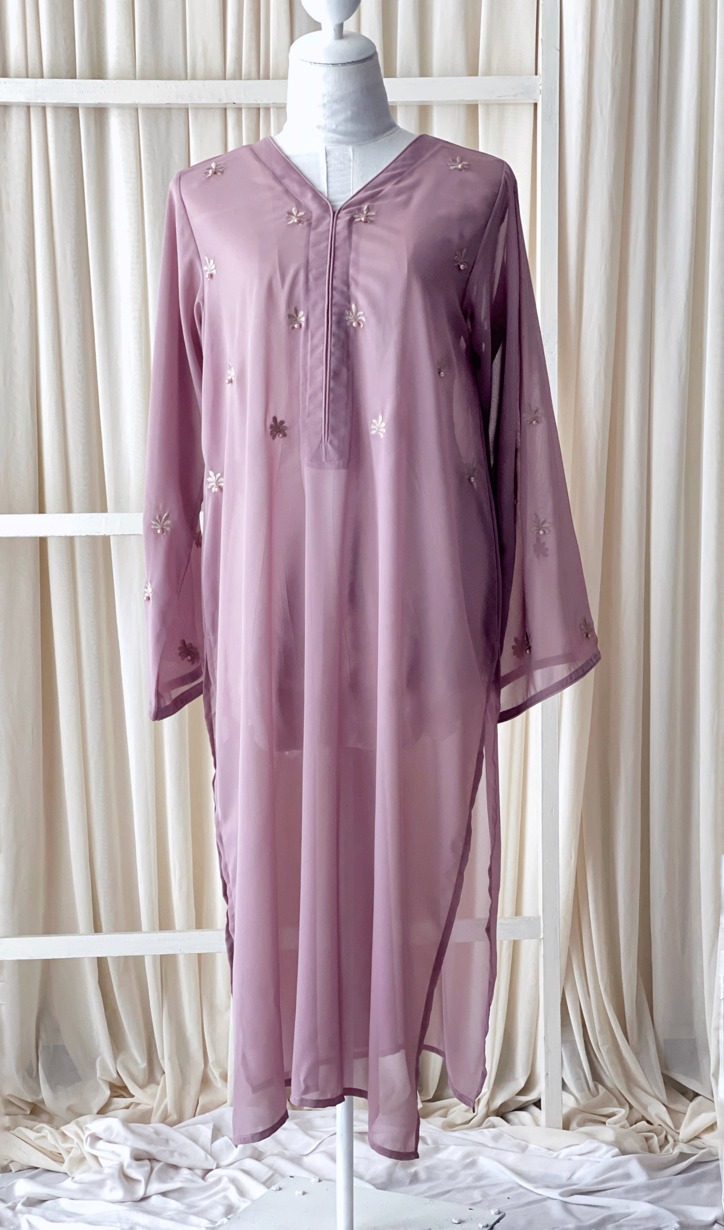 Soft Georgette Embroidered Long Tops in Maroon & Muave