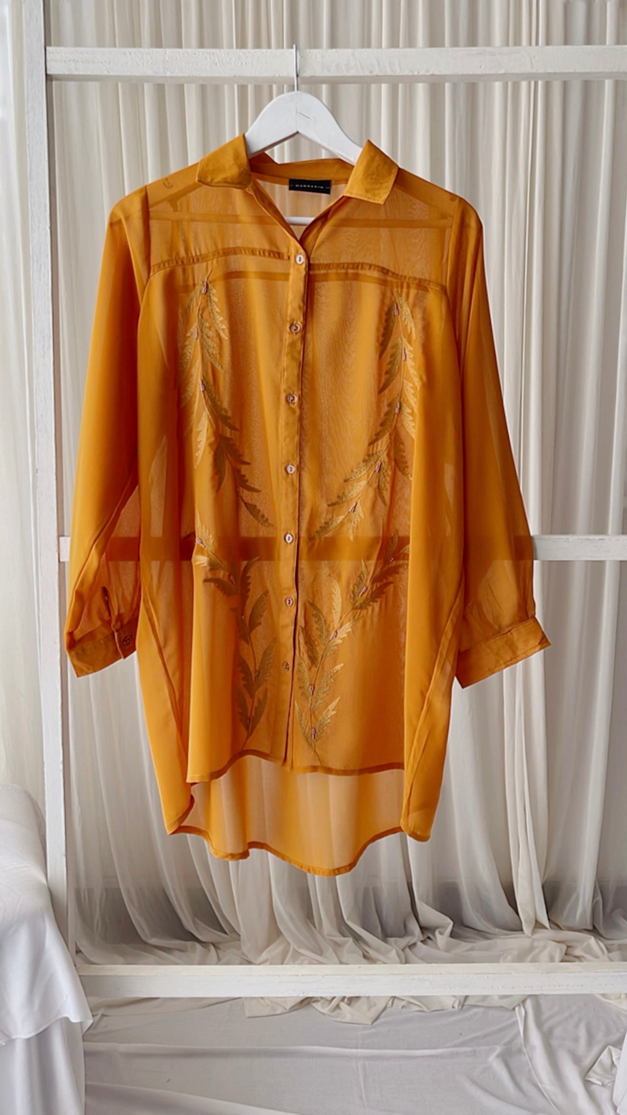 Embroidered chiffon high-low shirt top