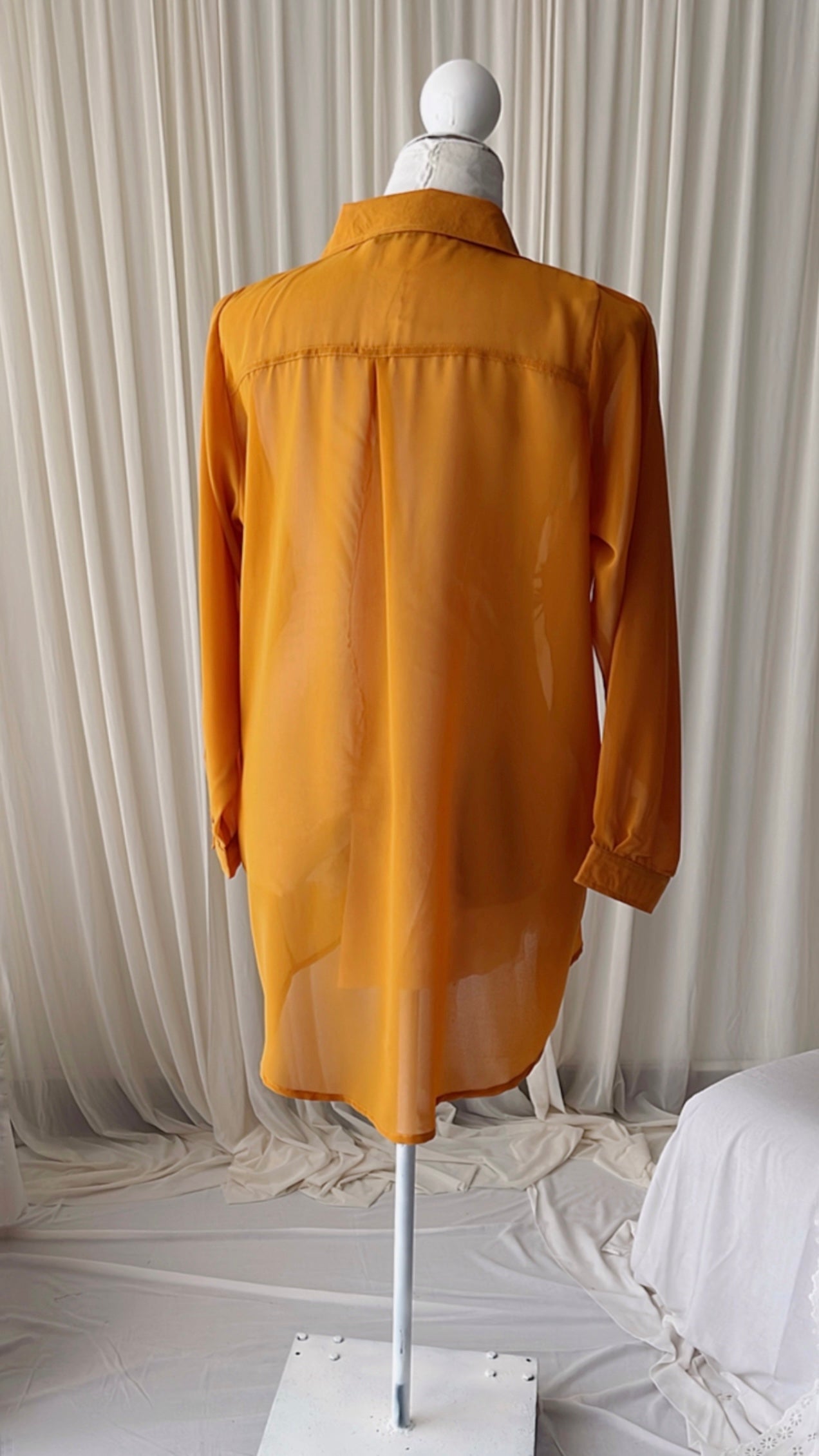 Embroidered chiffon high-low shirt top