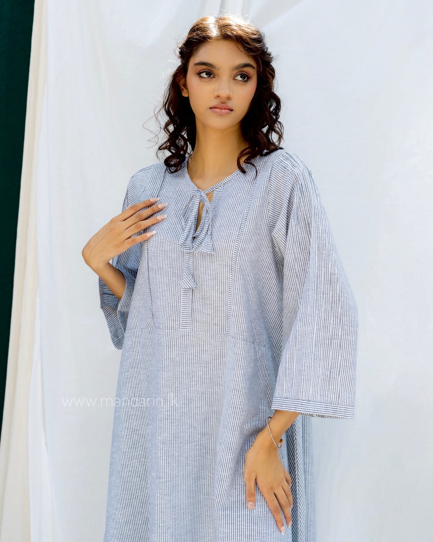 Flared striped soft linen top