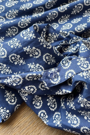 Long shirt top- Navy and white floral motif