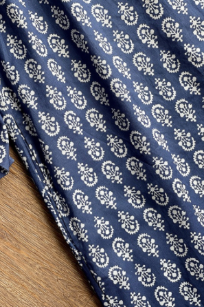 Long shirt top- Navy and white floral motif