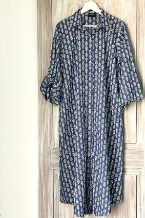 Long shirt top- Navy and white floral motif