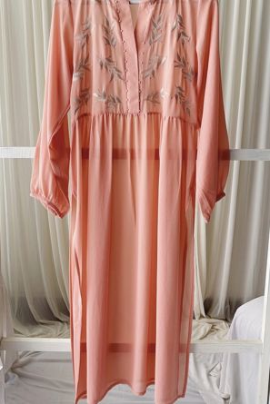 Dusty orange shade top with silver floral embroidery