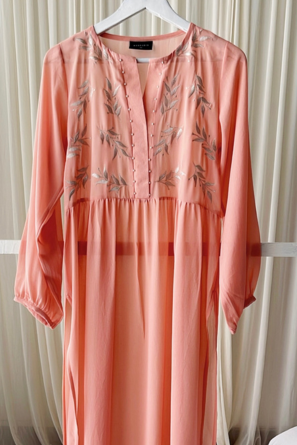 Dusty orange shade top with silver floral embroidery