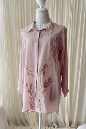 Embroidered chiffon high-low shirt top