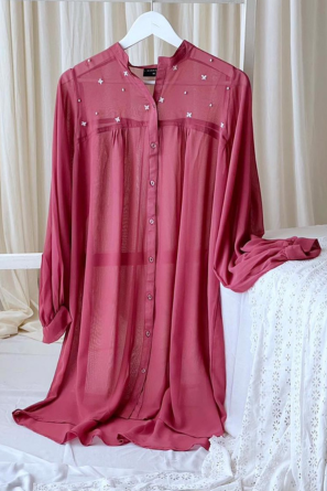 Embroidered chiffon shirt tops