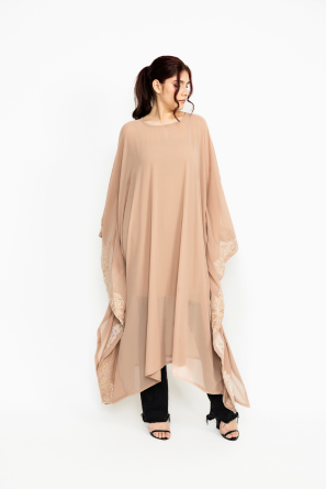 Beige embroidered long kaftan