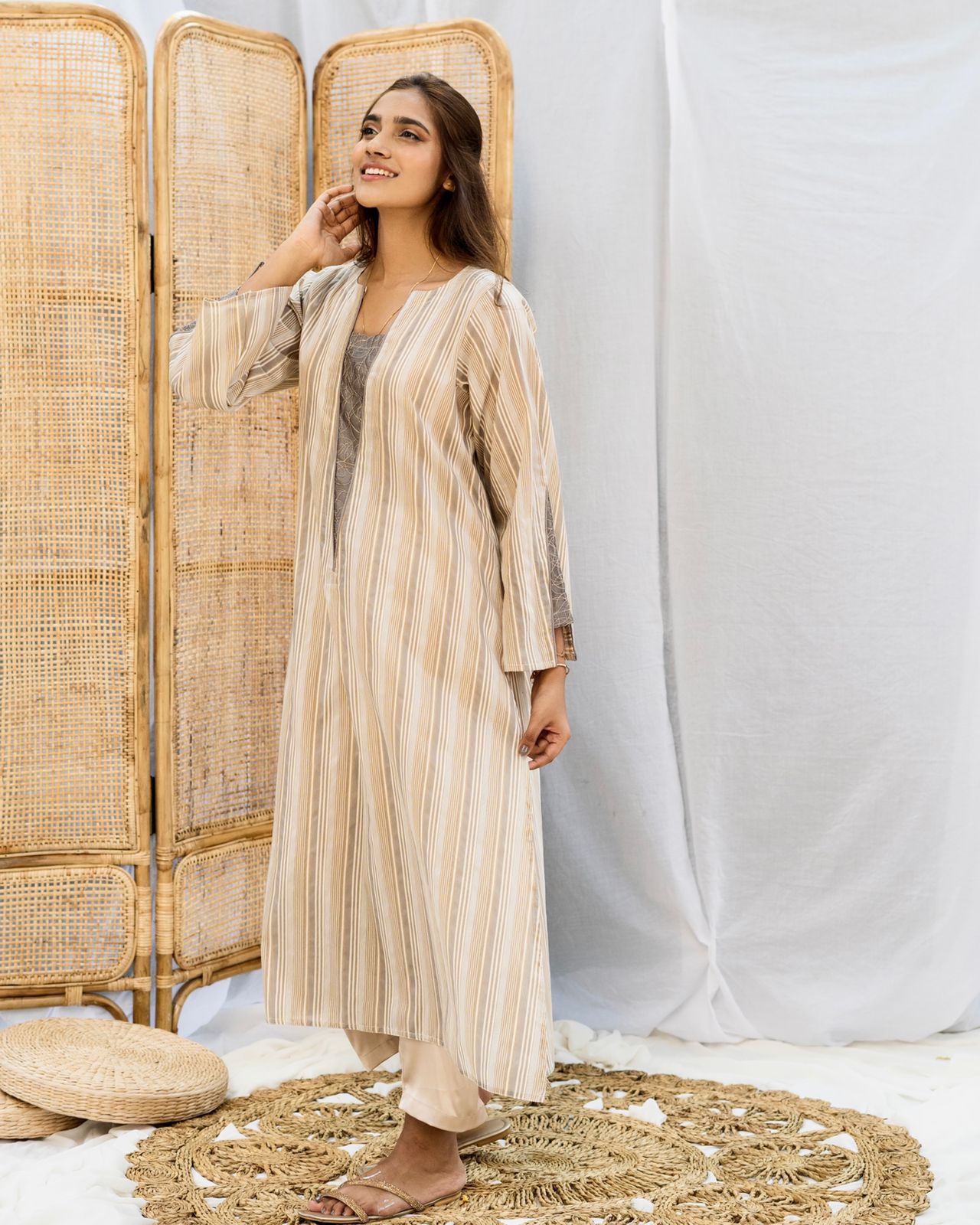 Grey Silk Threadwork Long Top