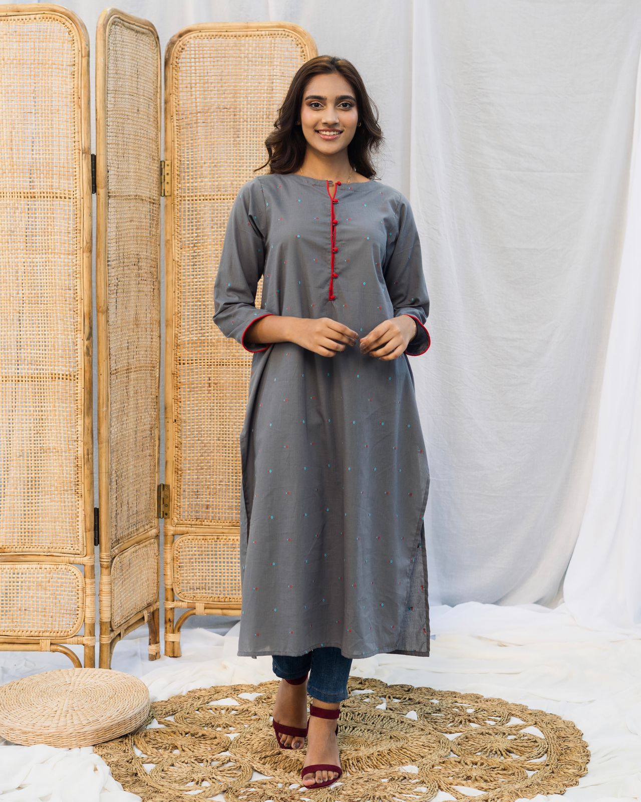 Grey embroidered top-Premium Cotton Modest Partywear for Timeless Elegance