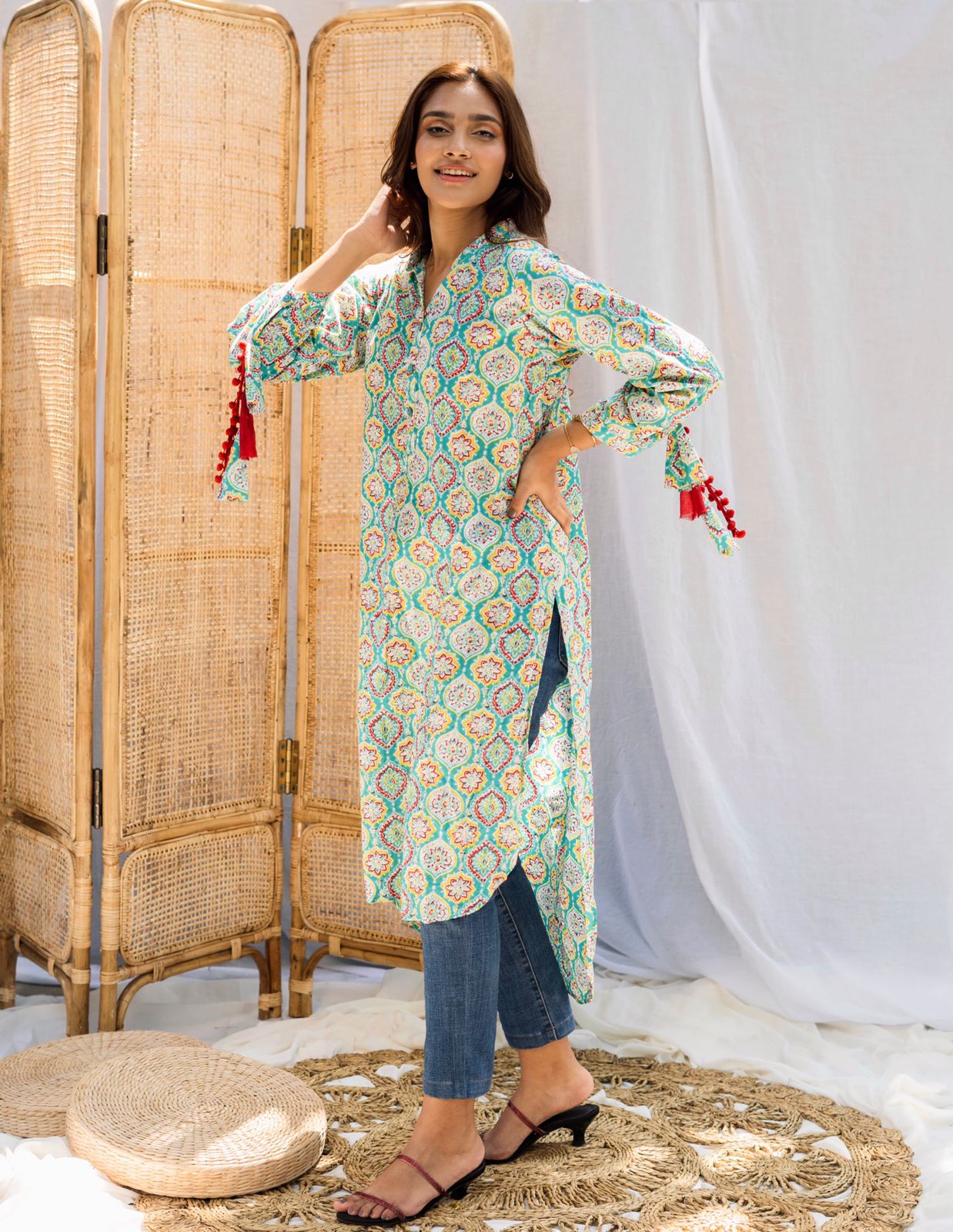 Vibrant hand block print high low top