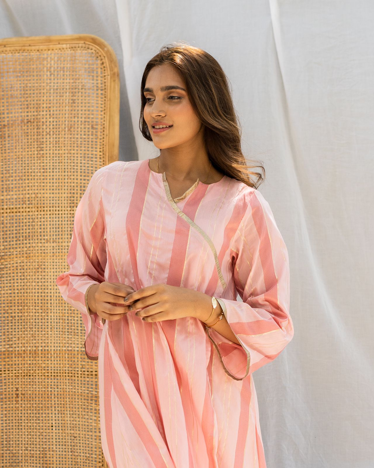 Rose Pink Pastel Striped Long Top