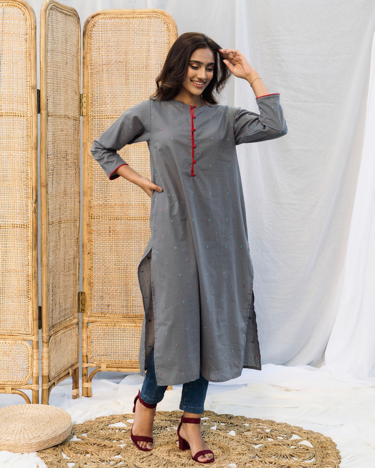 Grey embroidered top-Premium Cotton Modest Partywear for Timeless Elegance