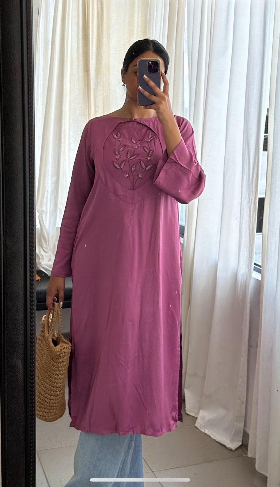 Mulberry pink long embroidered top