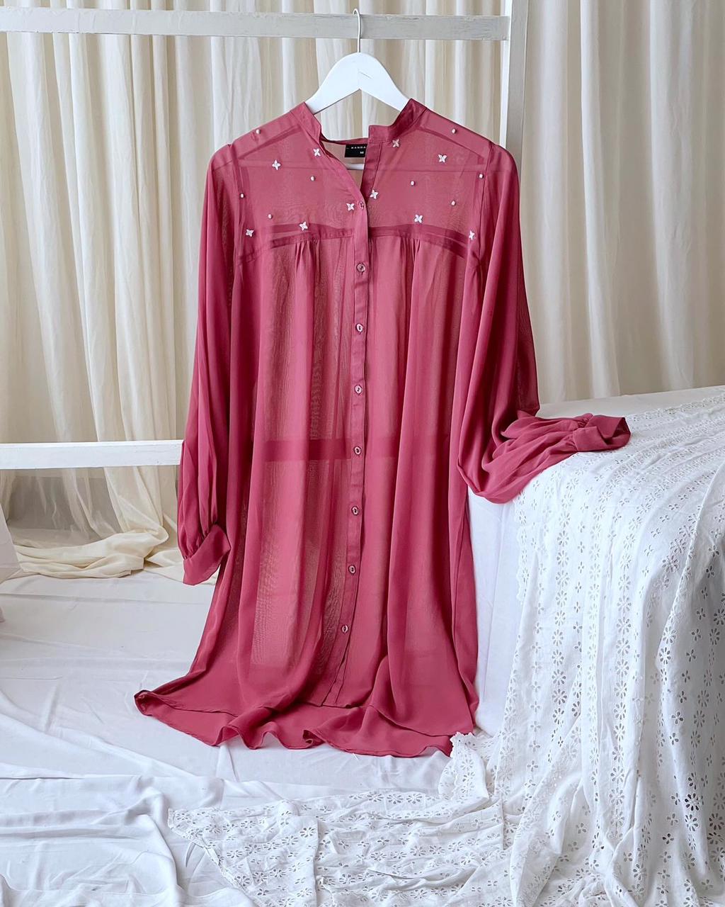 Embroidered chiffon shirt tops