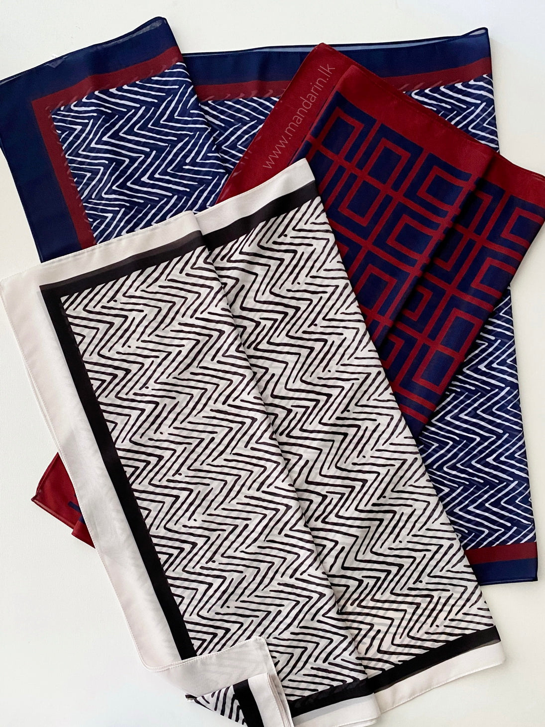 Premium Chiffon Shawls / Hijabs with Geometric Print - Blue and Red Combo