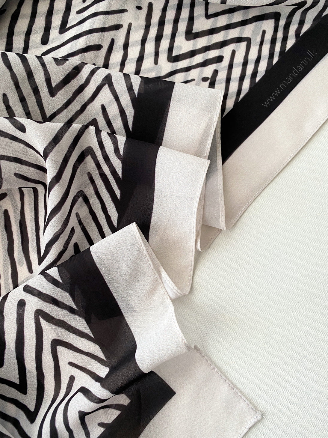 Premium Chiffon Shawls / Hijabs with Geometric Print - Black and White Combo