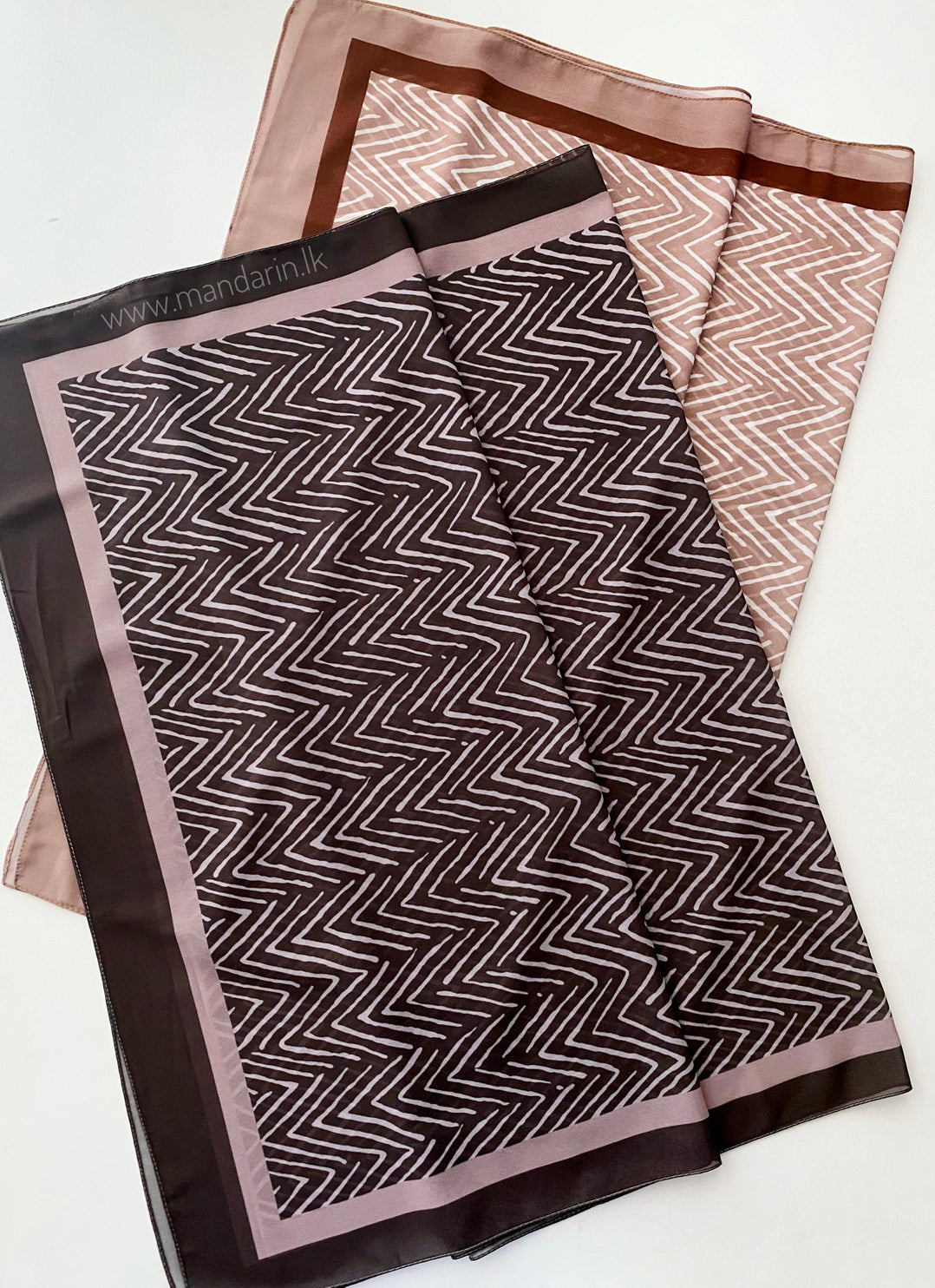 Premium Chiffon Shawls / Hijabs with Geometric Print - Brown and Nude Pink Combo